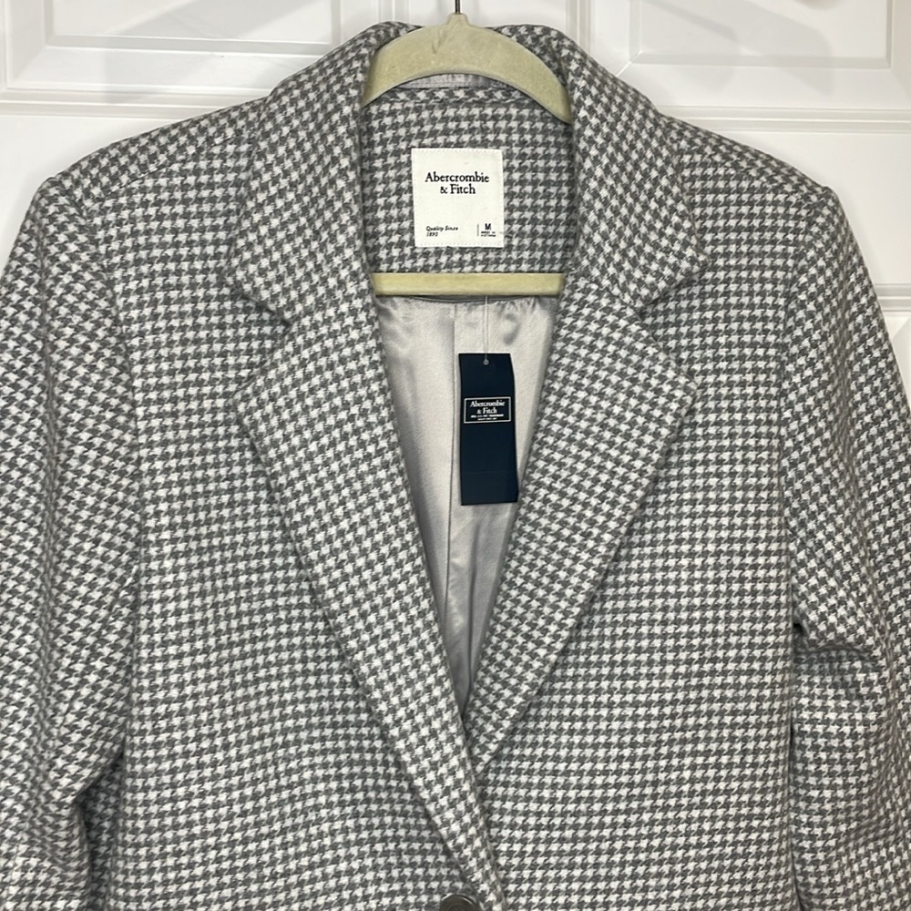 Abercrombie & Fitch Wool Blend Blazer Coat Medium Gray Houndstooth Single Breast - Picture 5 of 16